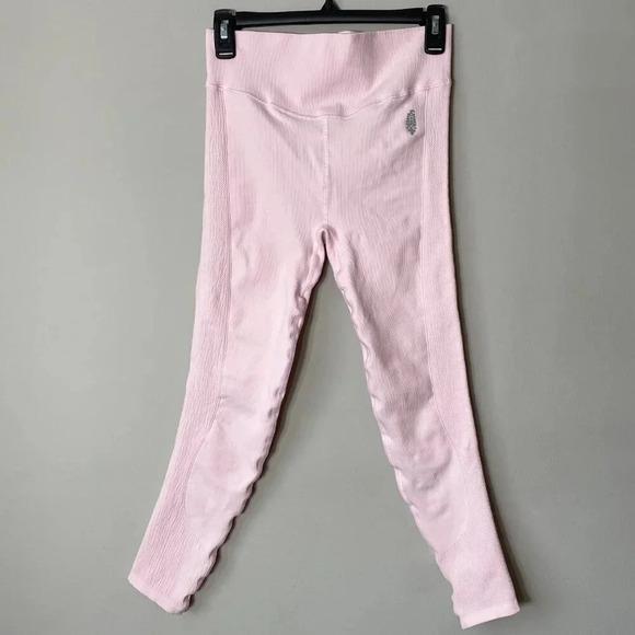 FP Movement Free People Women's M/L Ribbed Stretch Workout Leggings Baby Pink - Picture 4 of 13